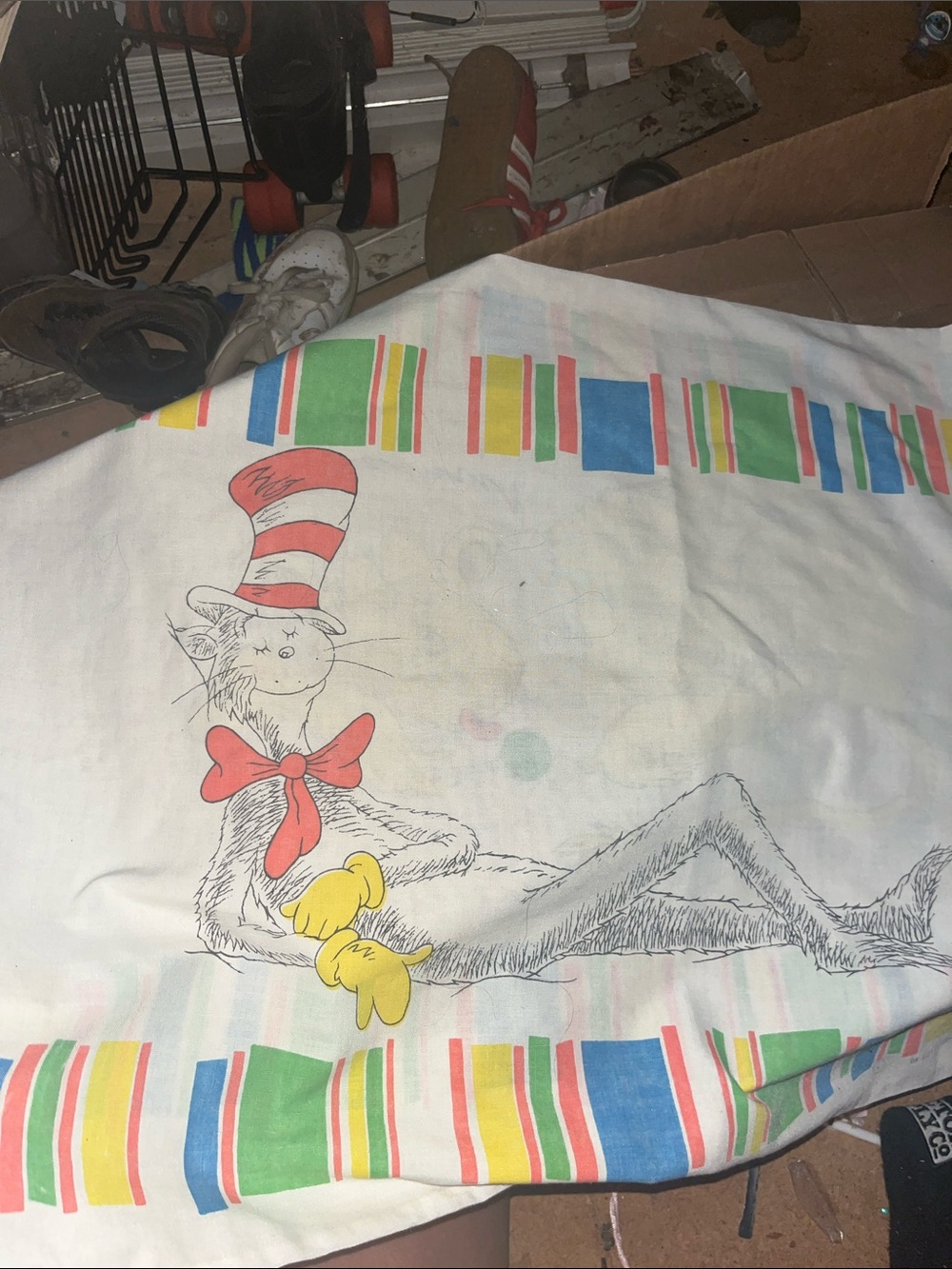 Dr. Seuss Cat in the Hat Pillowcase with Red, Yellow, Green, Blue Accents